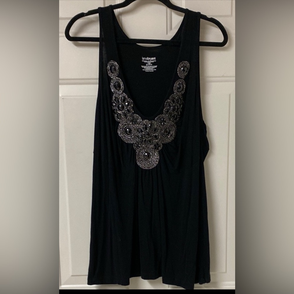 Lane Bryant 18/20 Black Sleeveless Top With Silver Embellishments